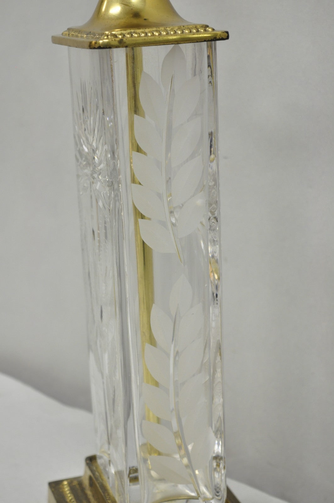 Vintage Dresden Victorian Cut Crystal Glass Flower Brass Table Lamps - a Pair
