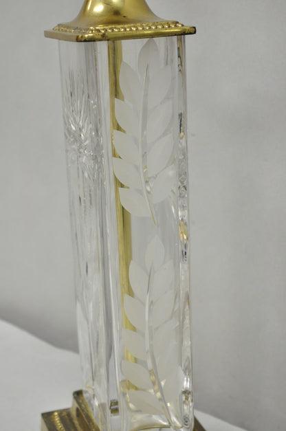 Vintage Dresden Victorian Cut Crystal Glass Flower Brass Table Lamps - a Pair