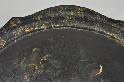 Antique French Papier Mache Tole Hand Painted Fruit Still Life and Bird Tray