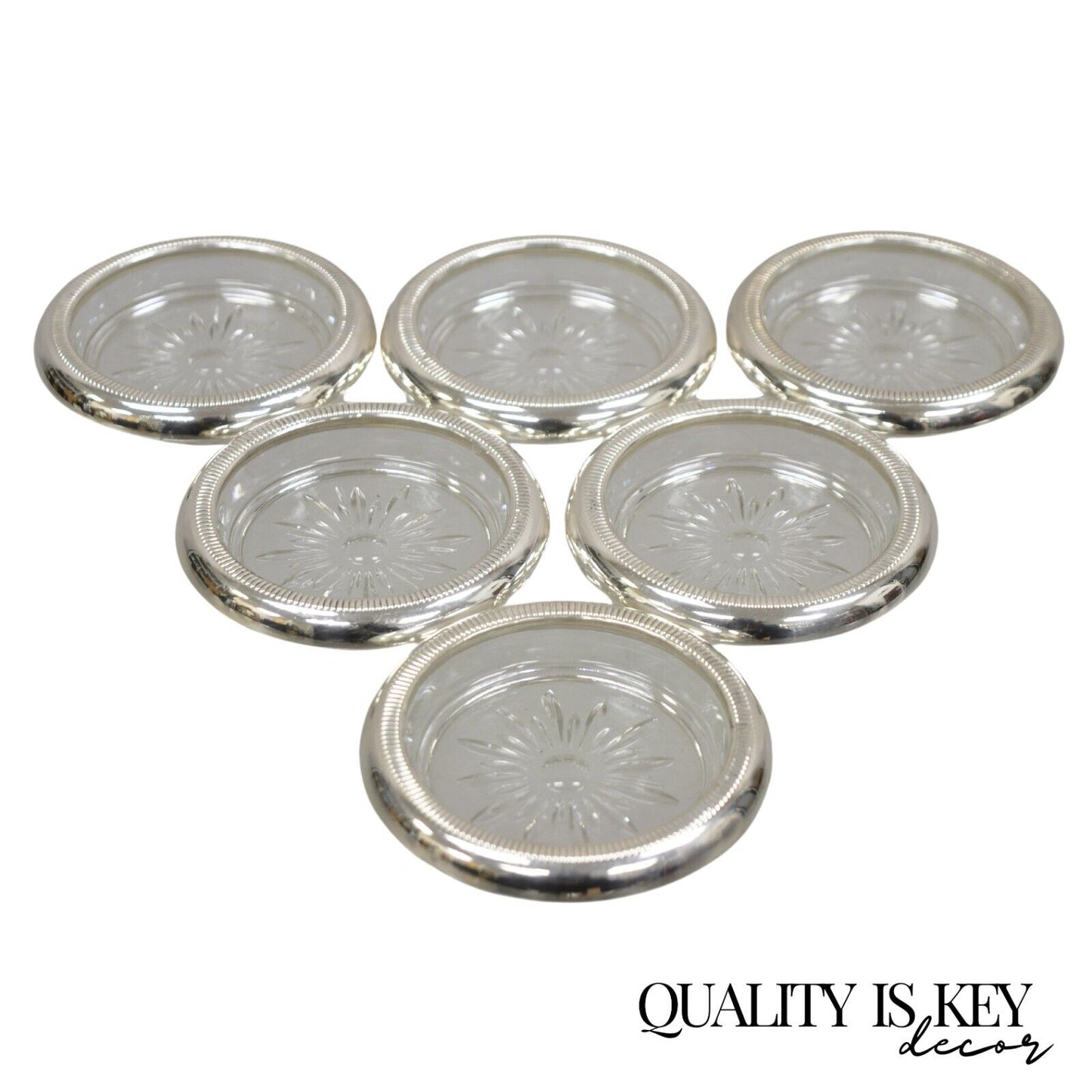 Vintage Regency Style Crystal Coasters with Sterling Silver Rims by Crown- 6 Pcs