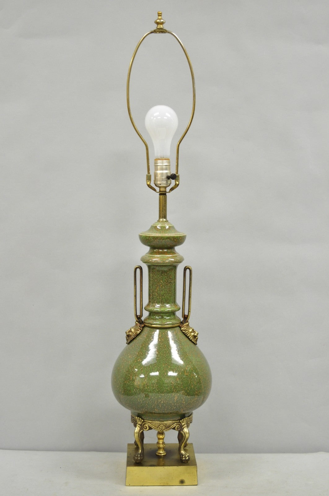 Vintage French Neoclassical Style Green Porcelain James Mont Style Table Lamp