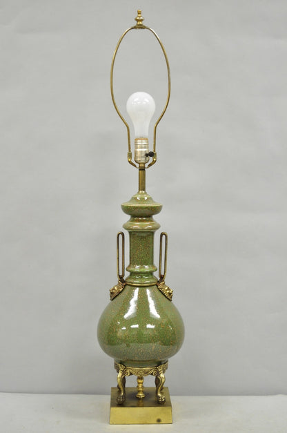 Vintage French Neoclassical Style Green Porcelain James Mont Style Table Lamp