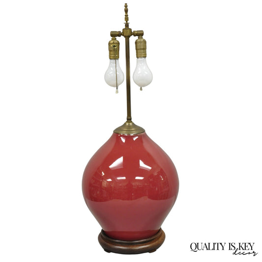 Antique Chinese Oxblood Red Glazed Porcelain Bulbous Jardinierie Table Lamp