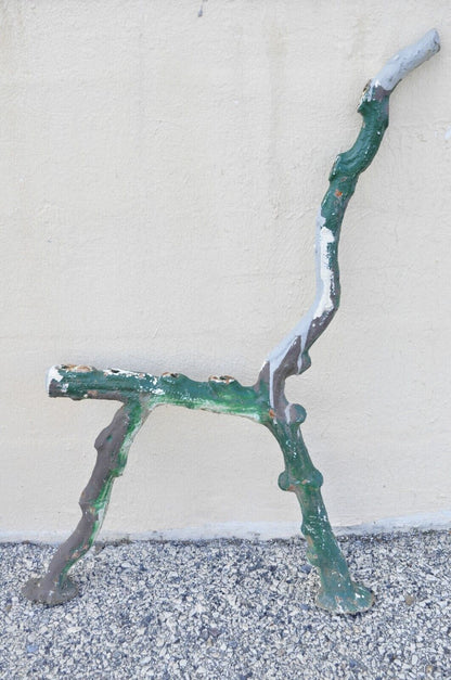 Antique Cast Iron Victorian Faux Bois Green Branch Twig Garden Bench Legs - Pair