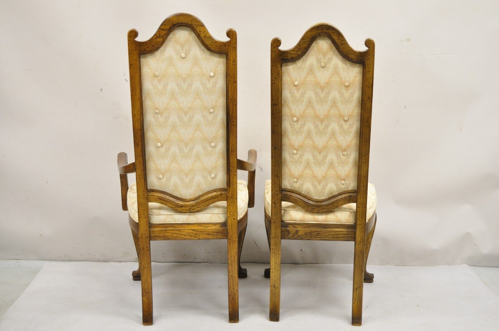 Vintage Italian Provincial Hollywood Regency Oak Wood Dining Chairs - Set of 8
