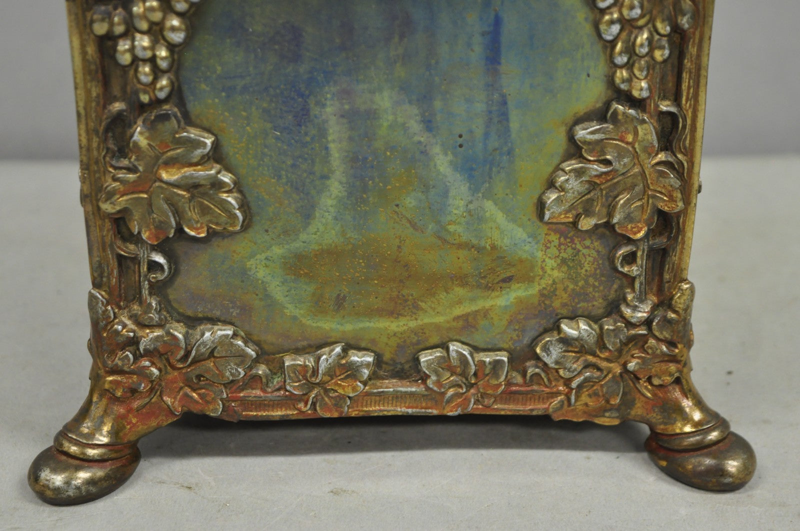 Antique French Art Nouveau Brass Maple Leaf Converted Oil Lamp Table Lamp