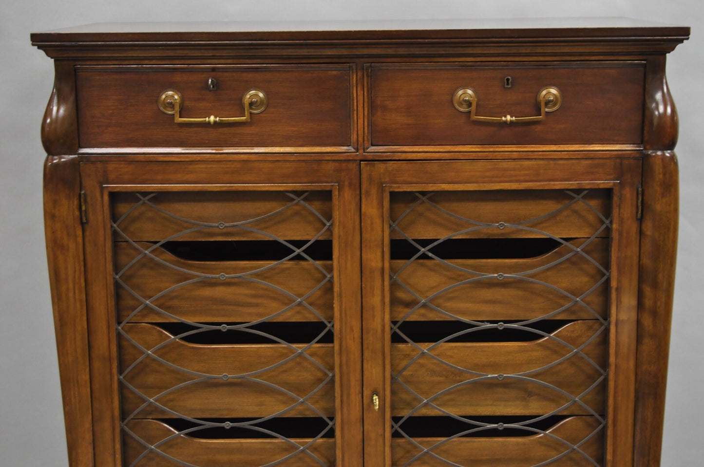 Vintage French Hollywood Regency Custom Walnut Tall Chest Highboy Dresser