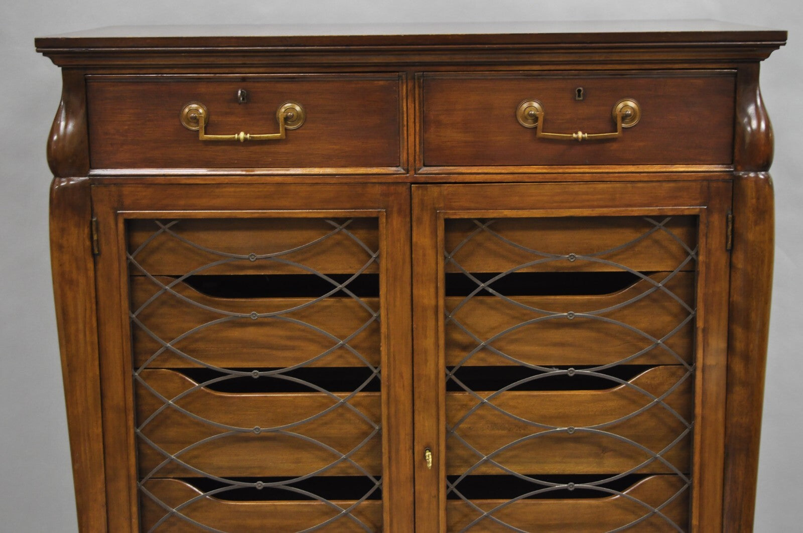 Vintage French Hollywood Regency Custom Walnut Tall Chest Highboy Dresser