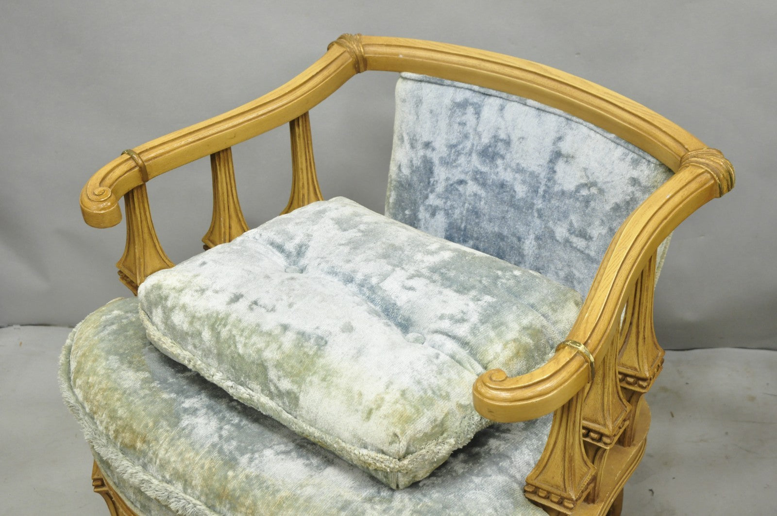 Vintage Hollywood Regency Low Barrel Back Cream Painted Club Lounge Chairs, Pair