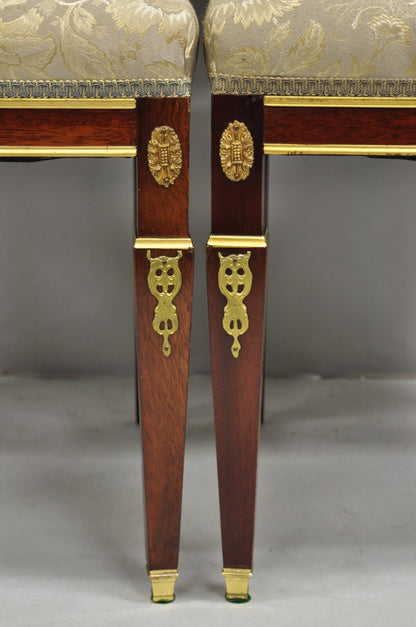 Vintage French Empire Mahogany Side Chairs with Bronze "Sphinx" Ormolu - a Pair