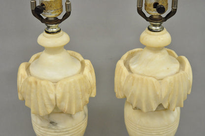 Antique Italian Neoclassical Style Carved Marble Shell Urn Table Lamps - a Pair