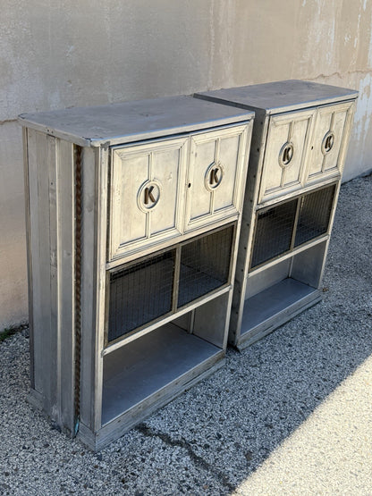 Antique Art Deco Steel Metal Dual Sided Dental Medical Cabinets Bar - a Pair