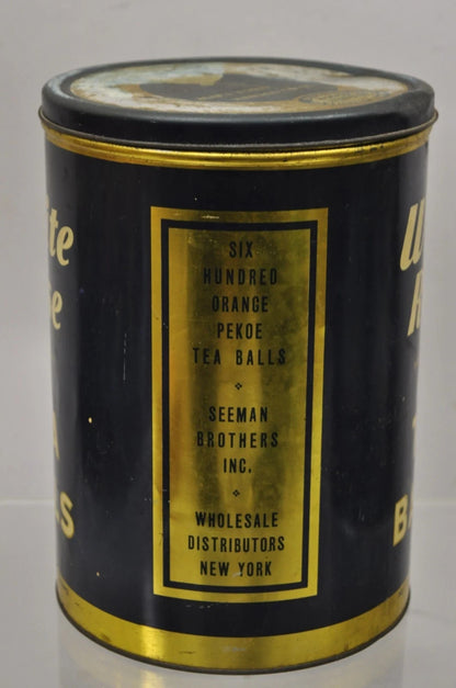 Vintage Art Deco White Rose Tea Balls 3 lb Tin Metal Container Can Advertisement