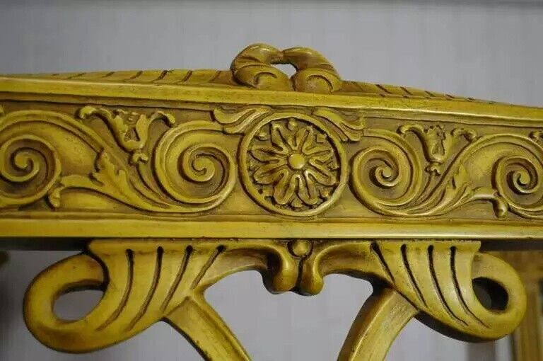 Vintage French Regency Louis XVI Yellow Carved Wood Dining Chairs - Set of 6