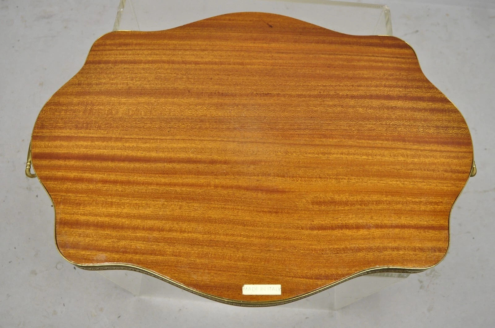 Vintage Italian Lacquered Wood & Brass Chariot Marquetry Inlay Bar Serving Tray