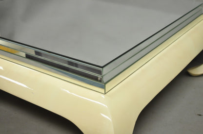 Vintage Chinoiserie Bone Lacquered Oriental Ming Style Mirrored Coffee Table