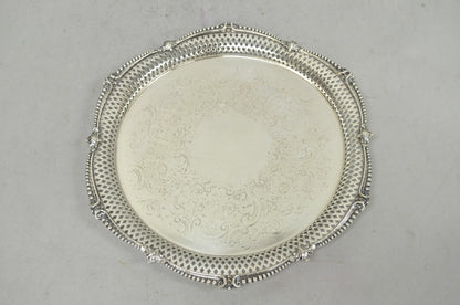 Vintage Barker Ellis English Edwardian Silver Plated Pierced Round Platter Tray