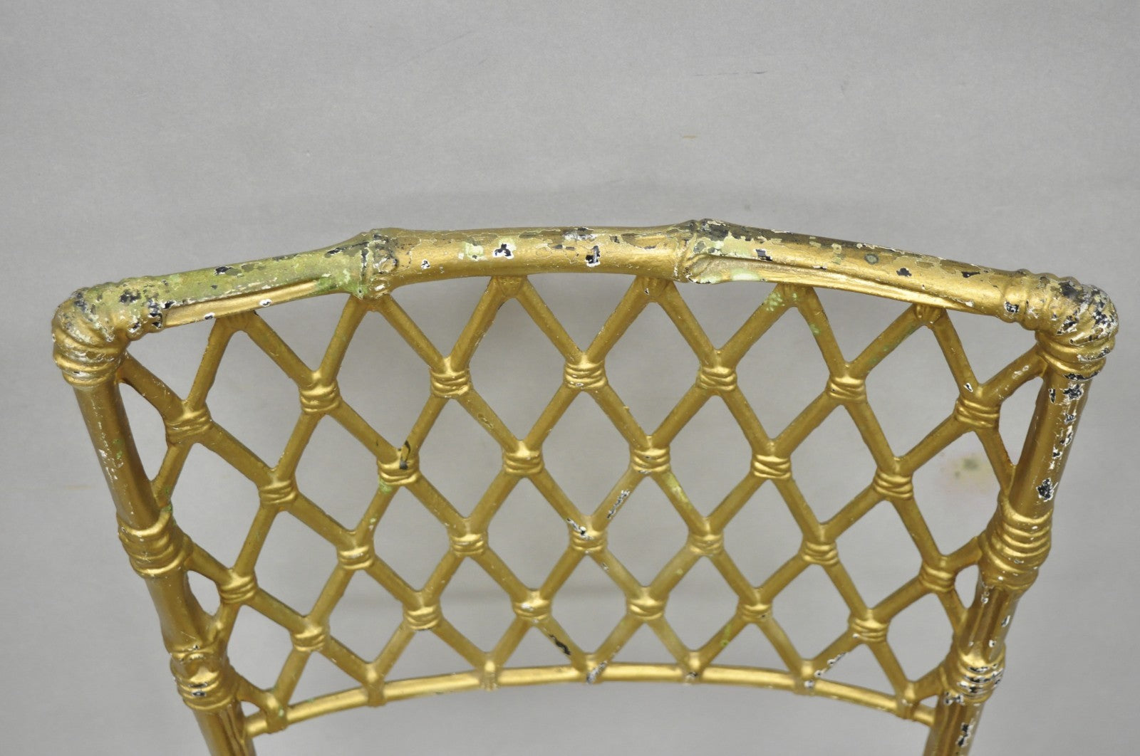 Vintage Hollywood Regency Faux Bamboo Basketweave Lattice Aluminum Side Chair