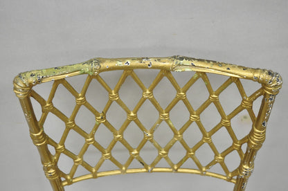 Vintage Hollywood Regency Faux Bamboo Basketweave Lattice Aluminum Side Chair
