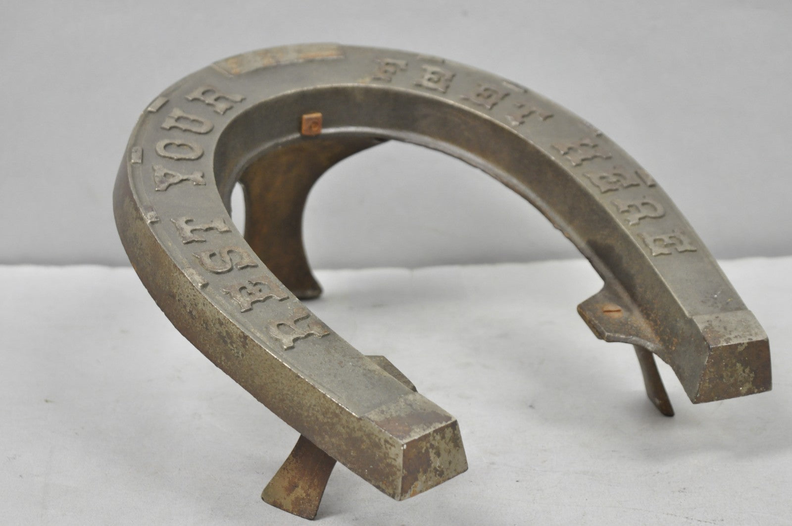 Antique Victorian Metal "Rest Your Feet Here" Cowboy Horseshoe Footstool Stool