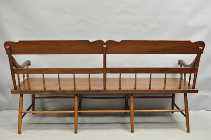 Antique American Colonial Farmhouse Spindle Back Pine Wood 8 Leg 72" Long Bench