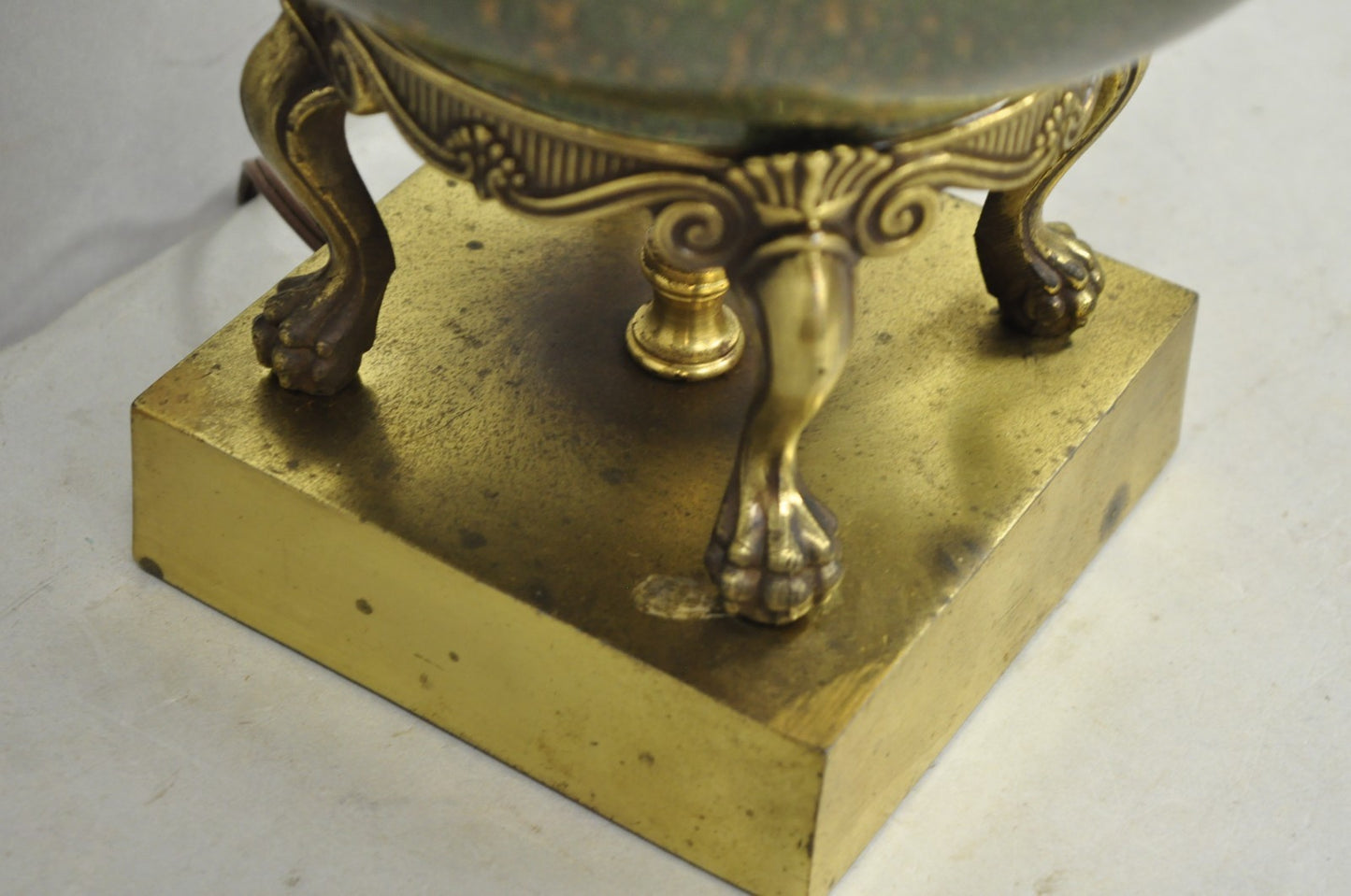 Vintage French Neoclassical Style Green Porcelain James Mont Style Table Lamp
