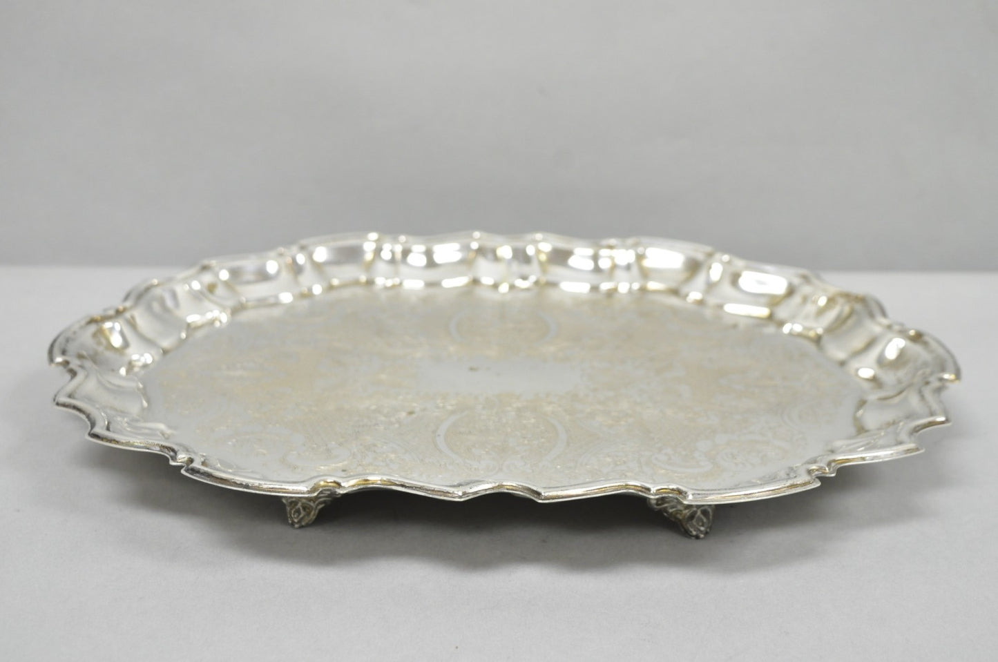 Vintage Kent Silversmiths Scalloped Silver Plated Serving Tray Trinket Dish
