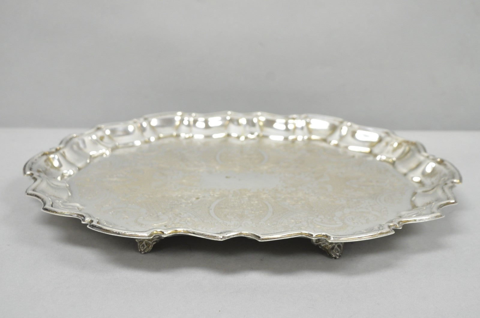 Vintage Kent Silversmiths Scalloped Silver Plated Serving Tray Trinket Dish
