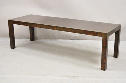 Vtg Mid Century Modern Brown Tortoiseshell Lacquer Parsons Style 54" Bench Table