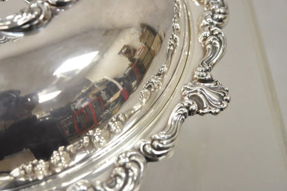 Vintage English Victorian Ornate Round Silver Plated Covered Serving Dish