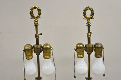 Vintage French Empire Style Candlestick Candelabra Brass Table Lamps - a Pair