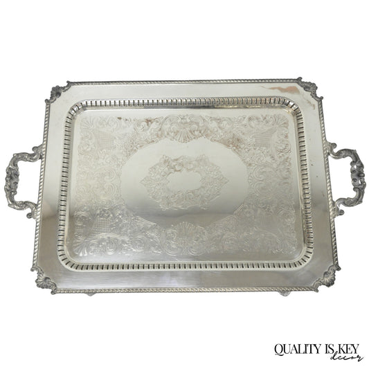 Vintage English Victorian Large Silver Plated Twin Handle Serving Platter Tray