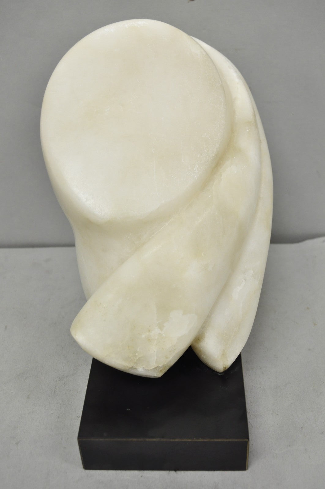Vintage Modernist Abstract Carved Alabaster Marble Female Bust Figure Sculpture
