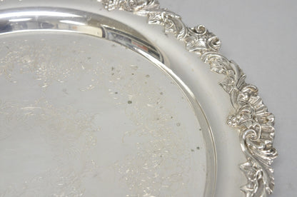 Vintage Wilcox Victorian Silver Plated Round Ornate Footed Salver Serving Tray