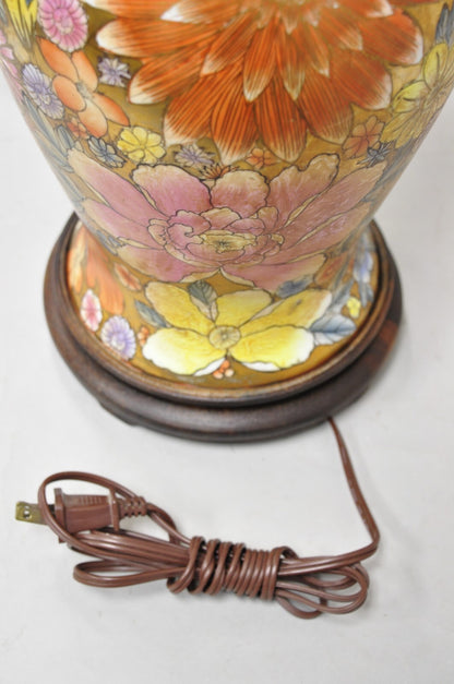 Vintage Chinoiserie Orange Porcelain Ceramic Foo Dog Table Lamp