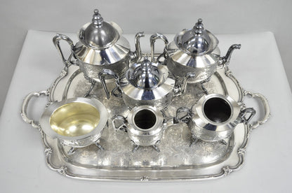 Antique English Baroque Silver Plated Figural Tea Set w/ Rogers Bro Tray - 7 Pcs