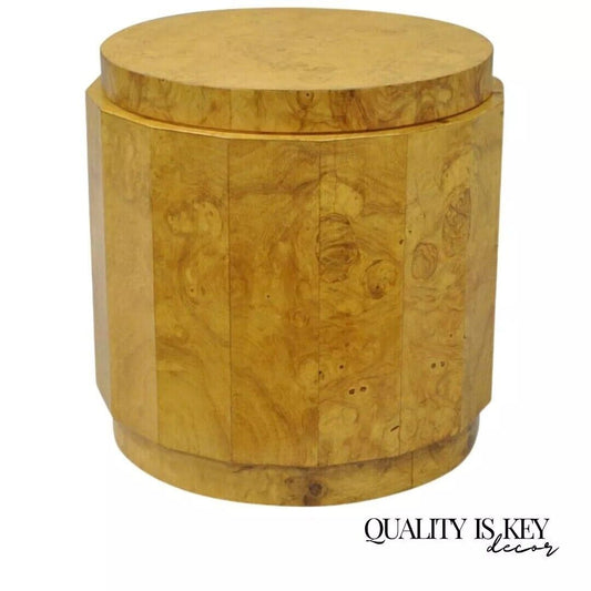 Edward Wormley Dunbar Burl Olive Pedestal Accent Drum Table 6302F Mid Century