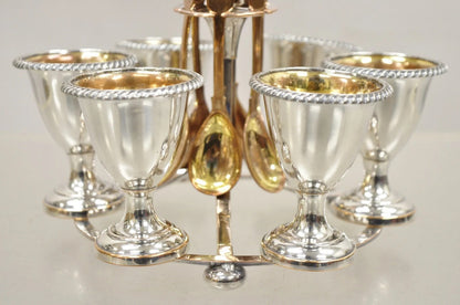Antique English Victorian Silver Plated Egg Server w/ Spoon Set - Service for 6