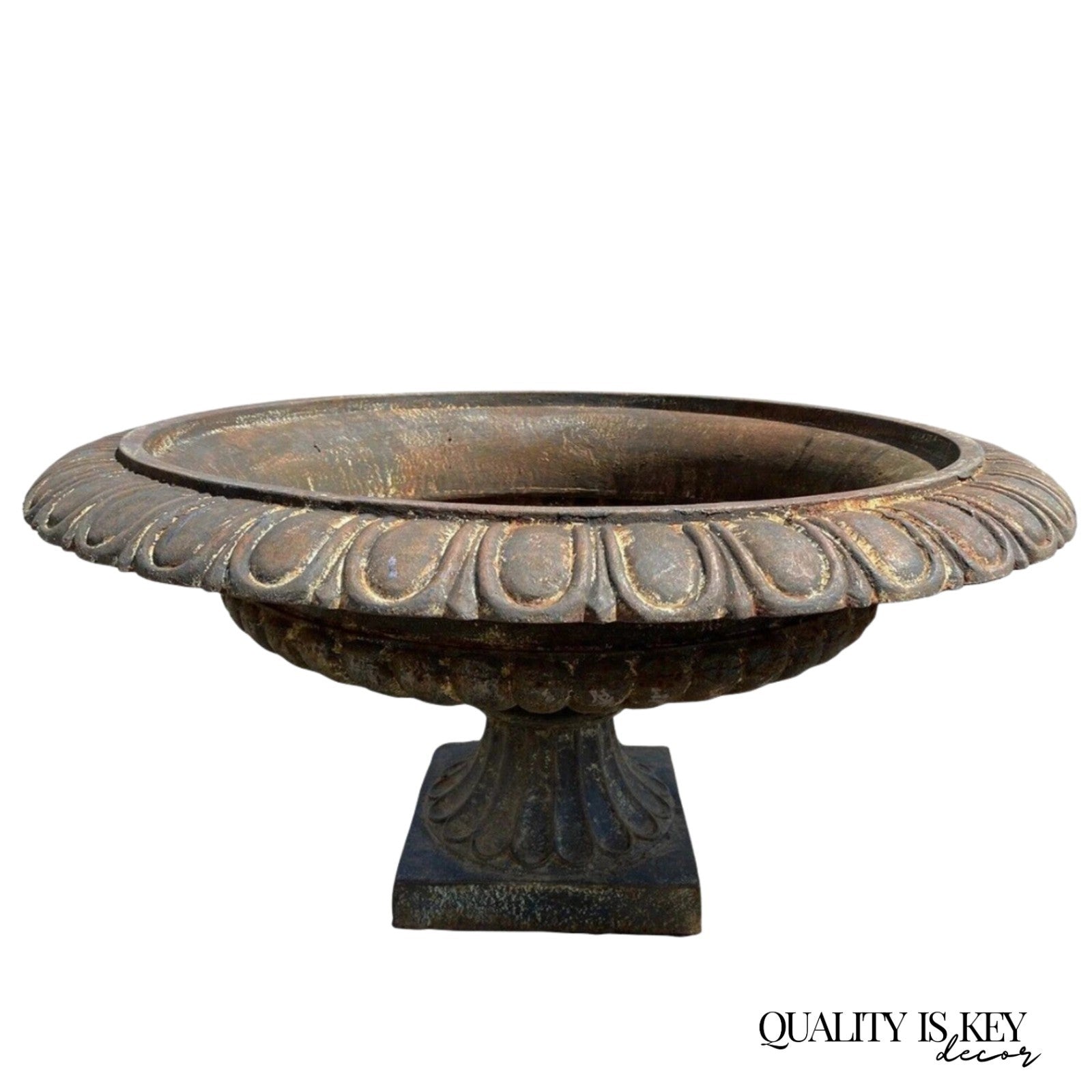 Cast Iron Low and Wide 38" Round French Classic Style Outdoor Garden Urn Planter