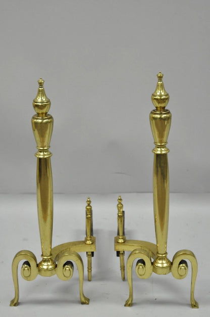 Antique French Art Nouveau Style Brass Urn Finial Fireplace Andirons - a Pair