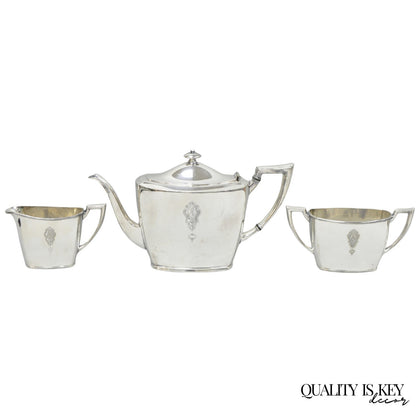 Antique Community Silver Plated Art Deco Birds of Paradise Tea Service Set 3 Pcs