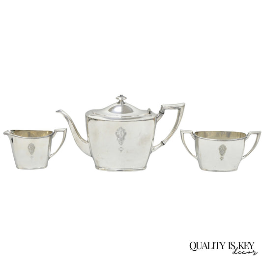 Antique Community Silver Plated Art Deco Birds of Paradise Tea Service Set 3 Pcs