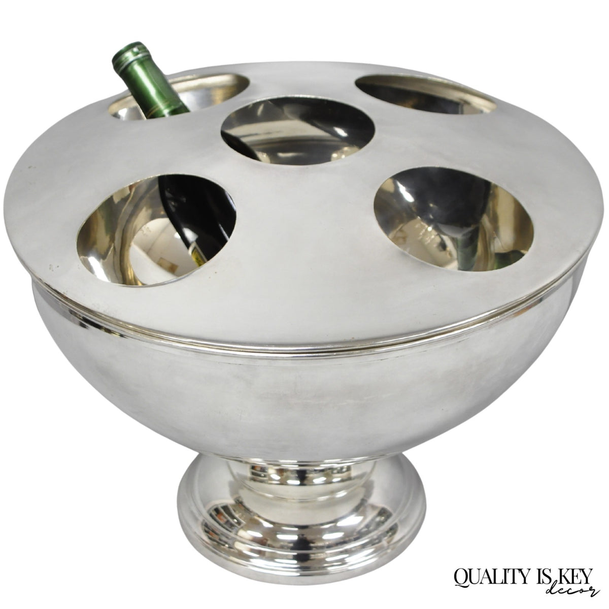 Vintage Modern Pedestal Base Silver Plated 5 Bottle Champagne Chiller Ice Bucket
