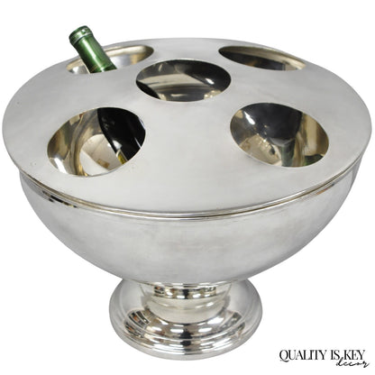 Vintage Modern Pedestal Base Silver Plated 5 Bottle Champagne Chiller Ice Bucket