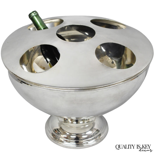 Vintage Modern Pedestal Base Silver Plated 5 Bottle Champagne Chiller Ice Bucket