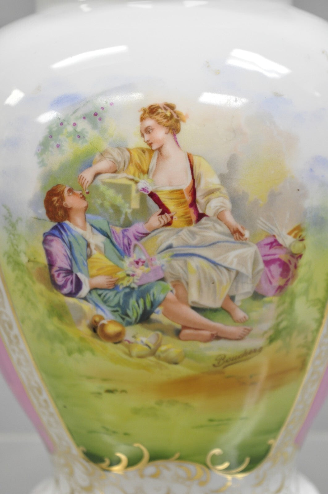 Antique Francois Boucher Victorian Pink Porcelain Lidded Urn or Covered Vase