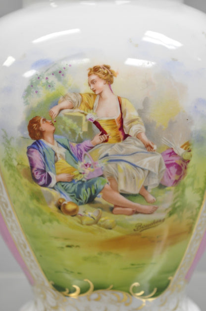Antique Francois Boucher Victorian Pink Porcelain Lidded Urn or Covered Vase