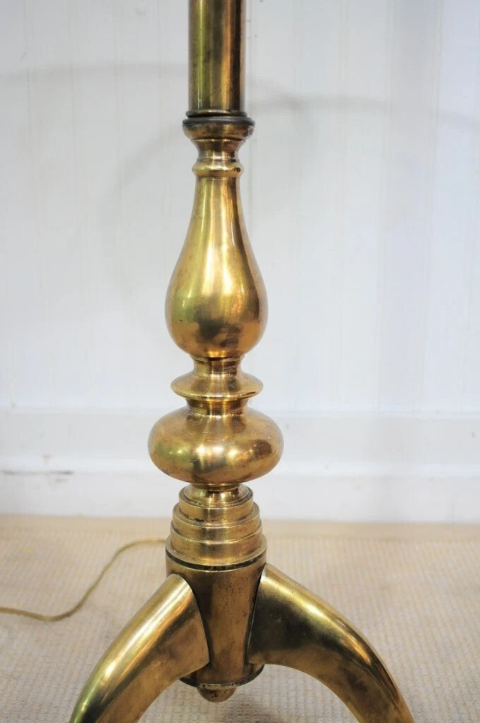 Vintage Queen Anne Style Solid Brass & Glass Occasional Floor Lamp Side Table
