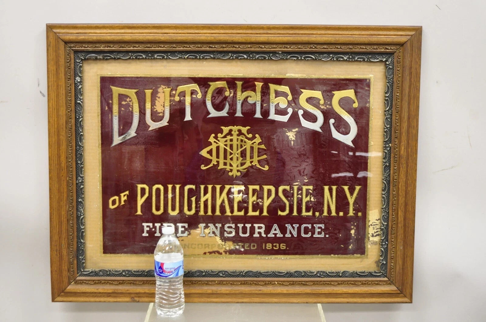 Antique Dutchess of Poughkeepsie NY Fire Insurance Reverse Painted Glass Sign