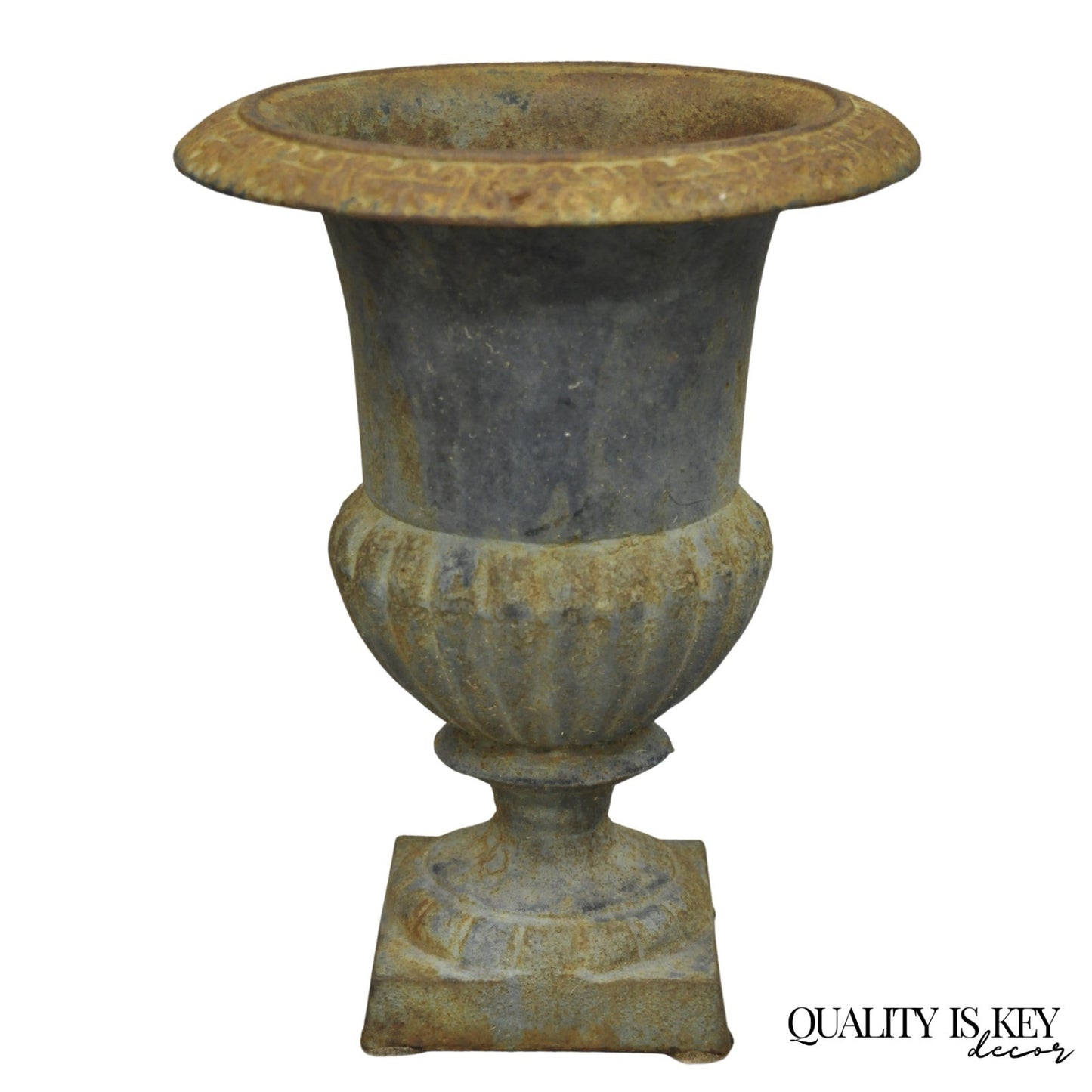 Antique Cast Iron 12" French Classical Small Urn Garden Flower Planter Pot